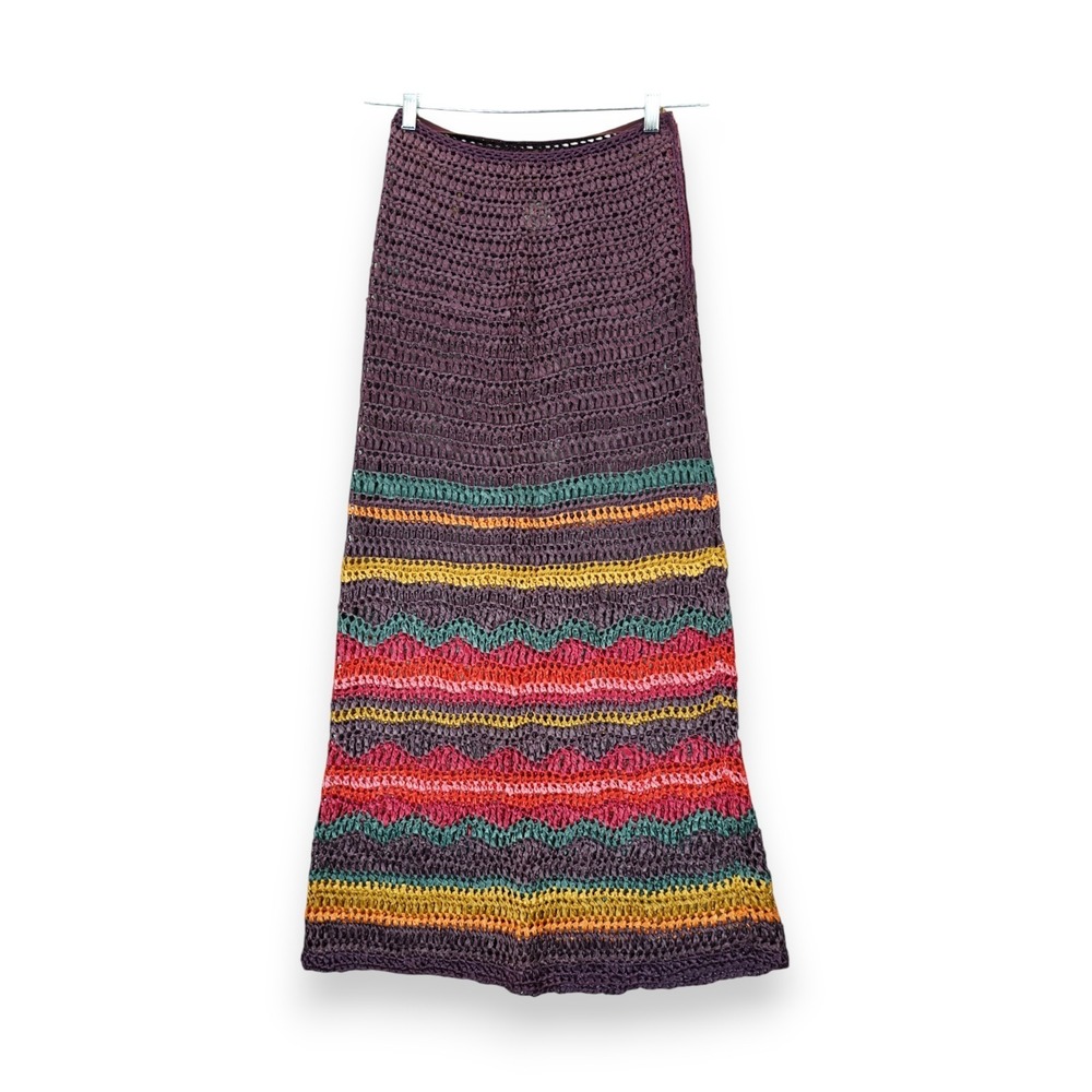 Vintage 1952 Macarame‎ Raffia Strap Rainbow Stripe Maxi Skirt Size 11 ~ Gypsie